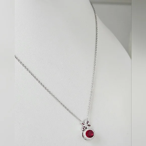 Red Ruby Oval Butterfly Necklaces - 925 Sterling Silver Charmed Aroma - Picture 2 of 4
